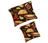2 scatole tascabili in finta pelle, piccole tasche per trucchi da viaggio, borsa per trucco a chiusura automatica per donne, organizer per rossetti, cosmetici, accessori, cibo messicano, taco, pollo,