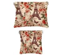 2 scatole tascabili in finta pelle, piccole trousse per il trucco, borsa portatile da viaggio per donne, mini custodia da viaggio per cosmetici, Torre Eiffel Paris Rose San Valentino, Motivo: 2522,