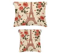 2 scatole tascabili in finta pelle, piccole trousse per il trucco, borsa portatile da viaggio per donne, mini custodia da viaggio per cosmetici, Torre Eiffel Paris Rose San Valentino, Motivo: 2523,