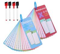 2 schede flash con tabelline da 0 a 12, poster con moltiplicazione, divisione, addizione, sottrazione, gioco matematico educativo per bambini, grafico con 4 pennarelli cancellabili a secco