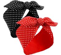 2 Sciarpe Rosse da Donna Sciarpa Testa Retro Anni 1940 Fascia Bandana di Arco Nero Boho Fascia Orecchino Coniglio Vintage Accessori per Capelli Ragazze (Motivo a Pozzi)