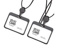 2 scomparti per carte di credito per personale d'ufficio, cordini per porta badge d'identità, porta badge in silicone con cavo retrattile, fibbia di sicurezza, orizzontale, nero