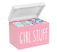 2 Scomparti Scatola Porta Assorbenti, 20,3x13x15,3cm Porta Assorbente per Bagno in Legno con Coperchio, Contenitore per Assorbenti Organizzatore Assorbenti Scatola Portaoggetti da Bagno (Rosa)