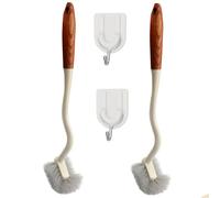 2 scovolini per WC con manico lungo, scopino per WC con manico in legno, design curvo, spazzola per la pulizia profonda