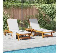 vidaXL Lettini Prendisole con Tavolino 2pz in Legno Massello di Acacia, sdraio, lettino prendisole, sdraio da giardino, sdraio con tavolo