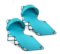 2 sedie a sdraio oversize per adulti, resistenti e pieghevoli, con ombrellone, portatili, con 3 posizioni regolabili, per spiaggia, campeggio, colore: blu