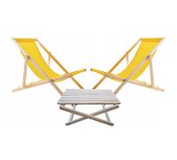 2 sedie a sdraio + tavolino da giardino, set giallo in legno pieghevole