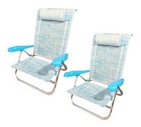 2 Sedie Spiaggina Mare in Alluminio con Braccioli Reclinabile - Azzurro 8232C