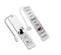 2 Segnalibro Gatto Metallo da Personalizzare, Gattino Segnalibro Acciaio Inox con Ciondolo, Bookmark Regalo per Amanti dei Libri Studenti Bambini Insegnanti e Amici da Leggere (A)