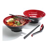 2 Set (6 Pezzi) Ciotole per Ramen, Capacità 1032 ml Ciotola per Zuppa Giapponese con Cucchiaio e Bacchette, Applica a Pasta Asiatici Ramen, Sicurezza delle lavastoviglie (2)