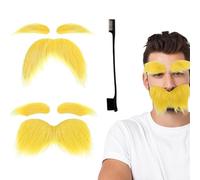 2 Set Baffi e Sopracciglia Gialli Barba Finta Autoadesivi Adesivi Da Attaccare Ai Baffi Accessori Per Costumi Cosplay Feste Divertenti Per Uomini e Donne Con Spazzole