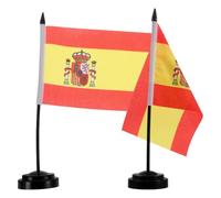 2 Set Bandiere da Tavolo Spagnole Stampate, Leggere | Poliestere e Plastica, con Palo Nero e Base, per Tavoli, Incontri e Decorazioni Domestiche