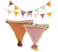 2 Set Bandierine Colorate Lavabile Triangolo Bandierine Stoffa Bandierine Compleanno Festoni Compleanno Tessuto Bunting per Decorazioni Compleanno Matrimonio Festa(Morandi Verde,Morandi Rosa)