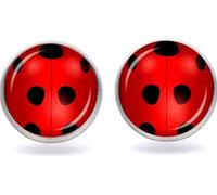 2 Set Confezioni Orecchini a Bottone in Argento da Donna Ladybug Orecchini a Forma di Cerchio con Cupola in Vetro Convenient Handled