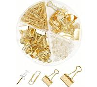 2 set da 130 pezzi di fermagli per raccoglitori, graffette, puntine da disegno, scatola organizzativa per cancelleria, forniture da scrivania carine per l'ufficio, in varie dimensioni Lega di allumini