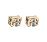 2 set di 1/72 kit di architettura in legno 3D Puzzle edifici kit fai da te per Diorami regalo 2 piani
