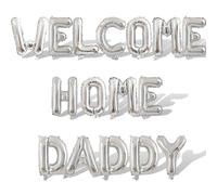 2 set di 32 palloncini argentati con scritta "Welcome Home Daddy" da 40,6 cm, decorazioni per feste, decorazioni per feste con scritta "Welcome Home Daddy", forniture per feste