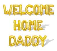 2 set di 32 palloncini dorati con scritta "Welcome Home Daddy" da 40,6 cm, decorazioni per feste, decorazioni per feste e feste