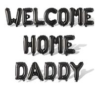 2 set di 32 palloncini neri con scritta "Welcome Home Daddy" da 40,6 cm, decorazione per feste, colore nero, con scritta "Welcome Home Daddy", forniture per feste