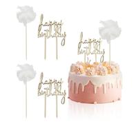 2 set di adesivi in pizzo Happy Birthday, bandiere di compleanno in legno, decorazioni per torte da forno, simpatici adesivi per torte di fate, decorazioni per torte di festa