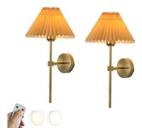 2 Set di Applique da Parete per Interni Senza Fili a Batteria, Decorazione per la casa, con Telecomando, Tessuto Plissettato, Lampada da Parete a Colonna D, Lampada da Parete Nera per Camera da l