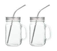 2 set di barattoli di muratore con coperchio di trasparente e paglia di