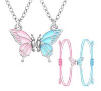 2 set di braccialetti dell'amicizia e della collana, braccialetti dell'amicizia, braccialetti regolabili, braccialetti per bambini e ragazze, bracciale a farfalla, per migliori amici, anni e fidanzate