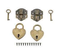 2 set di chiavistelli antichi con lucchetti e chiavi a forma di cuore (Bronzo) | Chiusura a scatto decorativa Mini lucchetto Scatola di legno Chiusura a cerniera in lega di zinco per scatola di gioielli