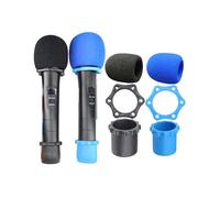 2 set di dispositivi antivento in silicone per macchine karaoke, KTV, spettacoli palcoscenici e vari microfoni senza fili, deflettore d'aria flessibile, antiurto e resistente agli urti, nero e blu