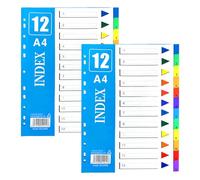 2 set di divisori da 12 pagine ciascuno, divisori per raccoglitori, divisori in plastica, separatore tema, etichette colorate, schede indice multicolore, per scuola, casa, ufficio