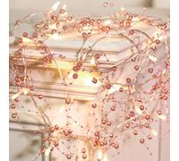 2 set di luci a LED con fili di rame e perle, luci a stringa di perle LED per decorazioni natalizie, luci fatate con perle color champagne, adatte per decorazioni natalizie interne, (oro rosa), 500 cm
