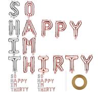 2 Set di Palloncini di Lettere So Happy Im Thirty Palloncini per il 30° Compleanno Decorazioni per Festa Palloncini Foil con Cannuccia Nastro Regali per Donna Uomo, Oro Rosa e Argento