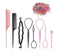 2 set di strumenti per intrecciare i capelli, con 500 piccoli anelli in gomma, strumento di serraggio dei capelli della coda, accessori per treccia, ferro arricciacapelli, adatti per donne ragazze