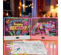 2 Set Lavagna da Disegno a LED Ricaricabile per Bambini, Bianco & Rosa | con Luci RGB,Grande Tappetino Luminoso in Acrilico 35x26cm,8 Colori Statici & 3 Modalità Dinamiche,Supporto Nascosto per Arte