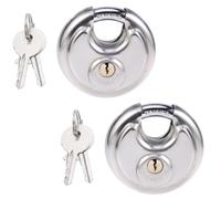 2 Set Lucchetto Antiscasso a Disco in Acciaio Inox Chiavi per Garage | Argento, Robustezza Elevata e Massima Affidabilità, Adatto per Garage e Scatole