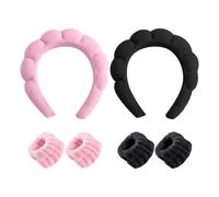 2 Set Per Il Lavaggio Del Viso, Set Di Fascia E Bracciale, Fascia Per Il Lavaggio Del Viso Da Donna, Decorazione In Peluche Per Struccante, Accessori Per Capelli A Corona Alta