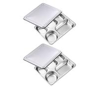 2 Set Piatto in Acciaio Inossidabile a Cinque Scomparti con Coperchio | Porzioni Separate, Uso Quotidiano e Ristorazione, Superficie Liscia, Adatto a Cereali e Insalate