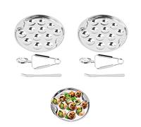 2 set Piatto per conchiglie in argento Vassoio di lumache con 12 fori Piatto In Acciaio Inox Con Pinza e Forchetta Riutilizzabile Piatti da Ø 19 cm Per Cucina Ristorante Occidentale Piatto Di Mare