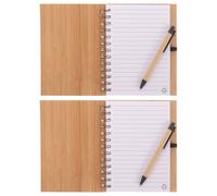 2 Set Quaderno a Spirale Copertina in Bambù, per Appunti Quotidiani | Carta e Bambù, Pen Holder Integrato, per Liste, Orari, Diario e Viaggio