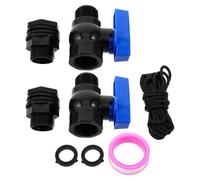 2 Set Rubinetto per Serbatoio in PVC 3/4 Ght con Valvola a Sfera | Raccolta Piovana e Stoccaggio Domestico, Raccordo Filettato a Tenuta, Colore Nero, 7, 00x6, 30x3, 50cm