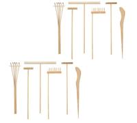2 Set Set Accessori per Giardino Zen Mini, Sei Pezzi in Bambù Khaki | Allestimento Sabbia per Cerimonia del Tè, Pratico e Leggero, Facile da Portare e Riporre, Finitura Liscia