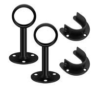 2 Set Supporto per Tubo Armadio - 32 mm Staffe per Tende in Acciaio Inox , Resistenti e Antiruggine, Supporti per Tubi Flangia Aperta, per Portasciugamani, Guardaroba - Nero (confezione da 4)
