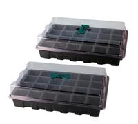2 Set Vassoio per Germinazione Piante con Coperchio Trasparente Verde | Plastica Impilabile, Foro di Aerazione, per Piantine e Ortaggi, Controllo Umidità, per Giardinieri Domestici