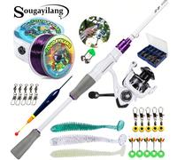 2 Sezioni Sougayilang Combo Canna da Pesca e Mulinello, Canna da Pesca Ultraleggera in Fibra di Carbonio, Mulinello da Pesca con 11+1 Cuscinetti a Sfera ed Impugnatura in EVA, Set da Pesca con Lenze e