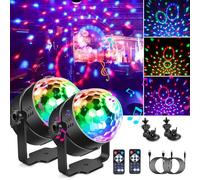 2 sfere da discoteca a LED, rotazione a 360°, con ventose e telecomando, mini RGB discoteche, luci da discoteca, luce da discoteca controllata dalla musica, luci da DJ per bambini, Halloween, casa