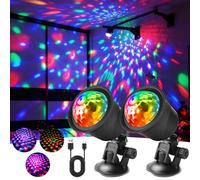 2 sfere da discoteca, luce da discoteca, luce per feste, musica controllata da DJ rotante a 360°, funzionamento a batteria, sfera da discoteca a LED, per feste, casa, stanza, feste, bar, Xmas