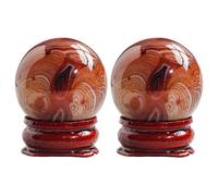 2 sfere di cristallo di agata per terapia delle mani, palline Baoding per alleviare lo stress e meditazione, pietra liscia lucida con basi in legno rosso, motivi naturali unici per esposizione e