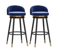 2 sgabelli da bar in velluto, girevoli a 360°, da bancone, sgabelli da cucina, con schienale e poggiapiedi, sedie da bar imbottite, per isola da cucina (blu, 65 cm)