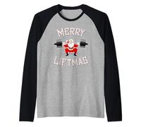2 Sided Print Cool Santa Merry Liftmas Shirt Maglia con Maniche Raglan