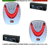 2 Sirene Lampeggianti Led Antifurto Esterno Con Batterie 12 V. 2Ah 1,4 A 105 dB